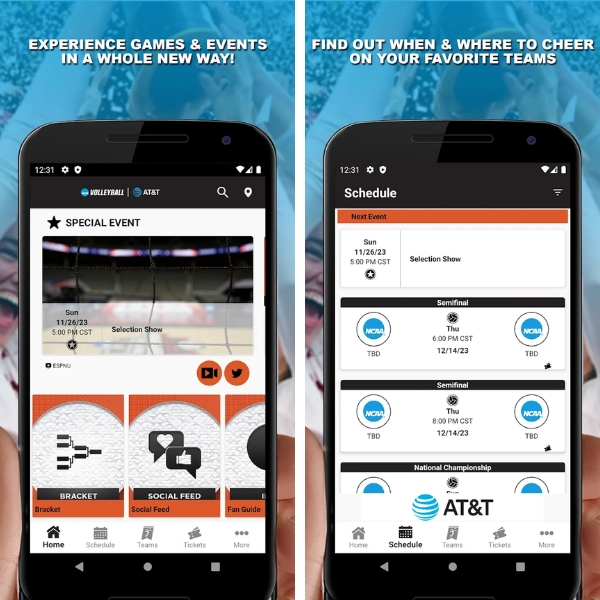 Print da interface do aplicativo NCAA Volleyball Championship